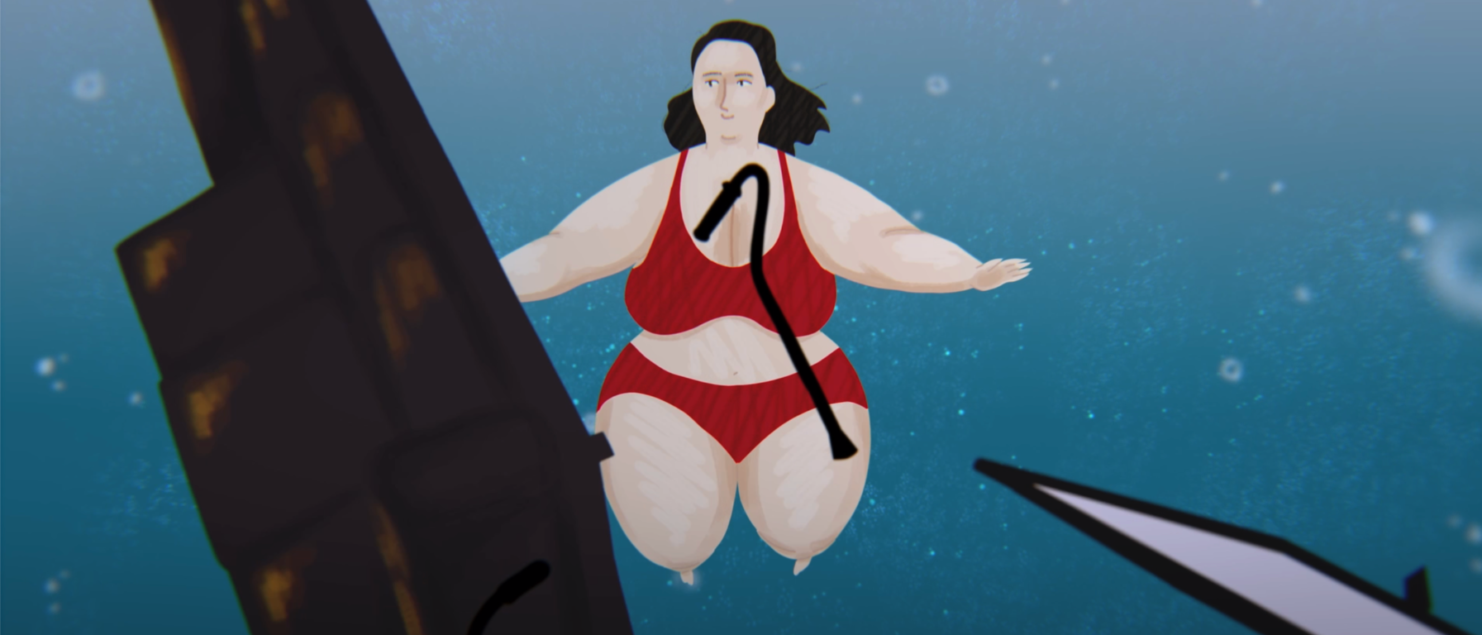 Woman in red swimsuit underwater